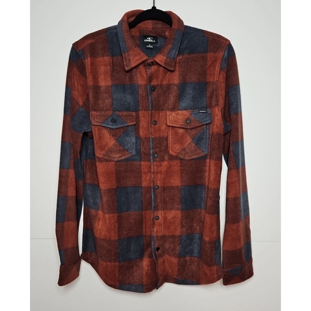 O'Neill Mens Red Plaid Superfleece Snap Front Flannel Shirt Size Small NWT‎